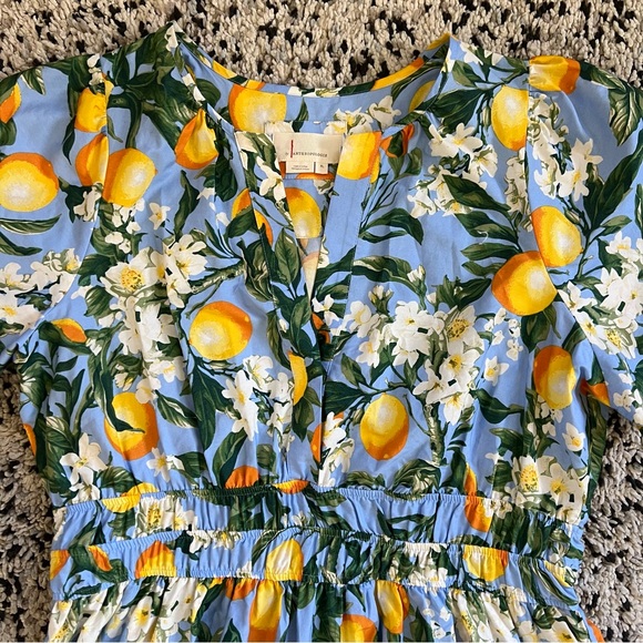 Anthropologie Somerset Maxi Dress Tiered Iris Blue Lemon Print Dress Women’s XL - Picture 6 of 14